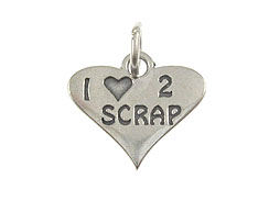 Sterling Silver Heart with I Love 2 Scrap Charm with Jumpring