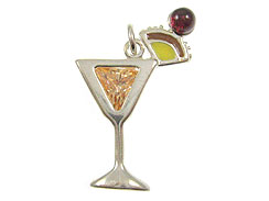 Sterling Silver Mai-Tai Glass with Peach Crystal Charm 