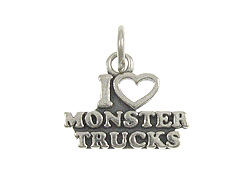 Sterling Silver I Love Monster Trucks Charm with Jumpring