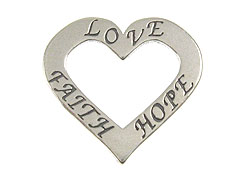 Sterling Silver Affirmation Heart: Love, Faith and Hope Charm with Jumpring