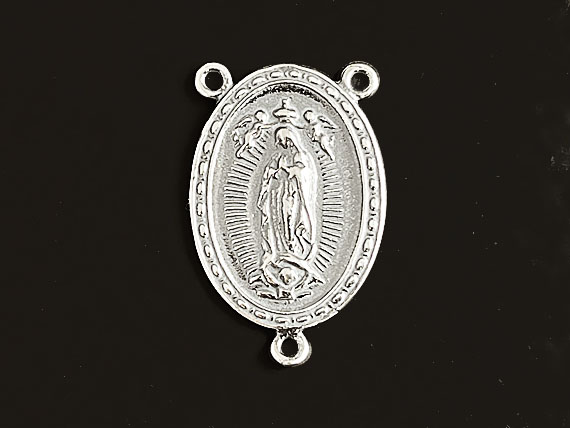 28mm LARGE Sterling Silver Virgin Mary Rosary Center Double Sided Pendant with Jumpring