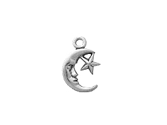 Sterling Silver Moon Face Charm with Star Charm with Jump Ring