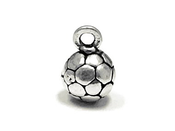 Sterling Silver 3D Soccer ball Charm 1.16gm  8.6mm w loop, diam 5.8 to 6mm