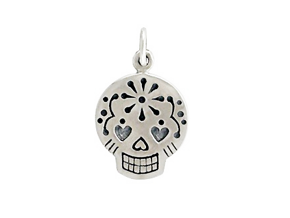 Mexican sugar skull charm Sterrling silver