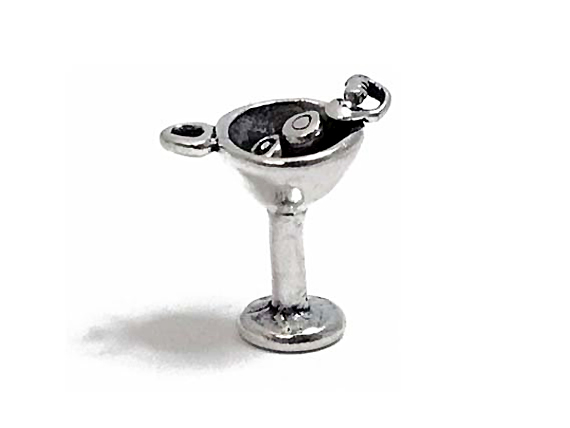 Martini Glass 3D sterling silver charm