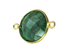 Gold over Sterling Silver Gemstone Bezel Round Link - Emerald