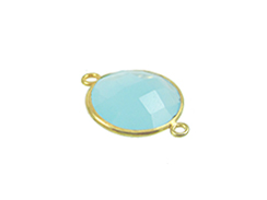 Gold over Sterling Silver Gemstone Bezel Round Link - Light Blue Chalcedony