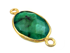 Gold over Sterling Silver Gemstone Bezel Oval Link - Emerald