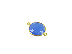 Gold over Sterling Silver Gemstone Bezel Small Round Link - Dark Blue Chalcedony