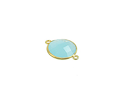 Gold over Sterling Silver Gemstone Bezel Small Round Link - Light Blue Chalcedony