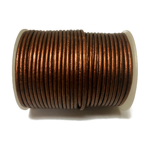 25 Meters -  Copper Metallic Leather 2mm Round Leather Cord