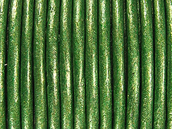 1 Yard -   Green Metallic Leather 2mm Round Leather Cord