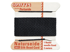 2 Meters - Black Griffin Bead Cord 100% Silk No. 2 