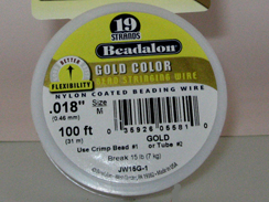 100 Feet - Beadalon 19 Strand Wire .018 inch Gold