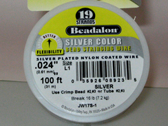 100 Feet - Beadalon 19 Strand Wire .024 inch Silver Color