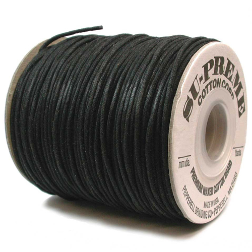 0.5mm+ Round Black Waxed Cotton Cord
