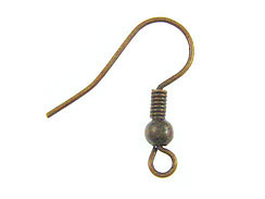 Antique Copper Plated Brass Earwire with Coil & Bead 