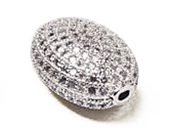 CZ Pave Beads 15mm Oval Beads, Rhodium Silver Finish