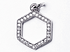 CZ Pave Pendant 12mm Hexagon Pendant, Rhodium Silver Finish