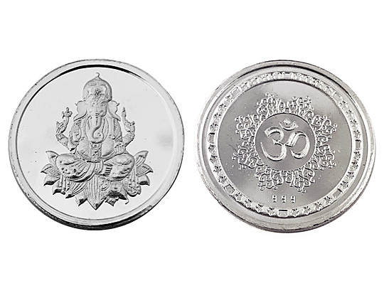 Ganesh Coin 5Gm Pure 999 Silver Coin hallmarked 999 Silver Ganesh Om Coin Hindu Religous Coin 25mm 1 Inch Silver Coin
