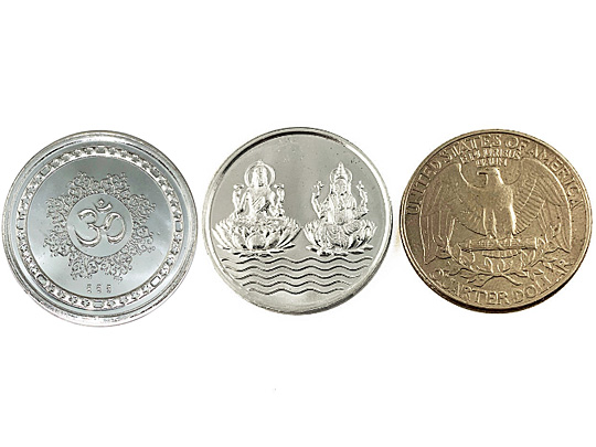 Lakshmi Ganesh Coin 5Gm Pure 999 Silver Coin hallmarked 999 Silver Coin Hindu Religous Coin 25mm/1" Shubh Labh Coin