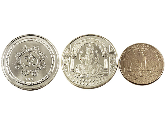 Ganesh Coin 10 Gm Pure 999 Silver Coin hallmarked 999 Silver Ganesh Om Coin Hindu Religous Coin 32mm/1.25" Silver Coins
