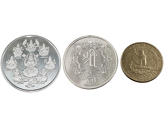 Ashta Laxmi Coin 10 Gm Pure 999 Silver Coin hallmarked 999 Silver Coin Hindu Religous Coin 32mm/1.25" Shubh Labh Coin