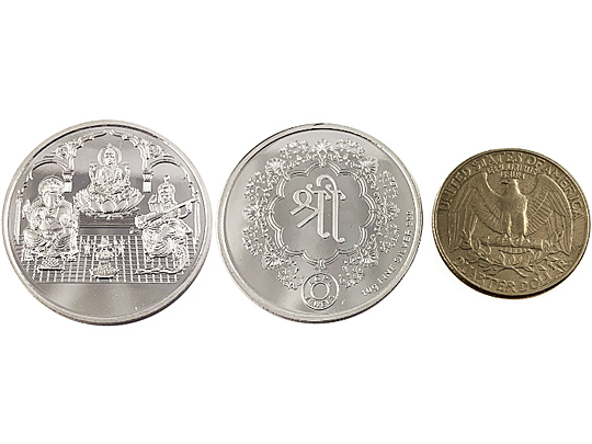 Lakshmi Ganesh Saraswati Coin 20 Gm Pure 999 Silver Coin hallmarked 999 Silver Coin Hindu Religous Coin 32mm/1.25"