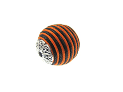 22mm Round Fabric Beads - Orange Black