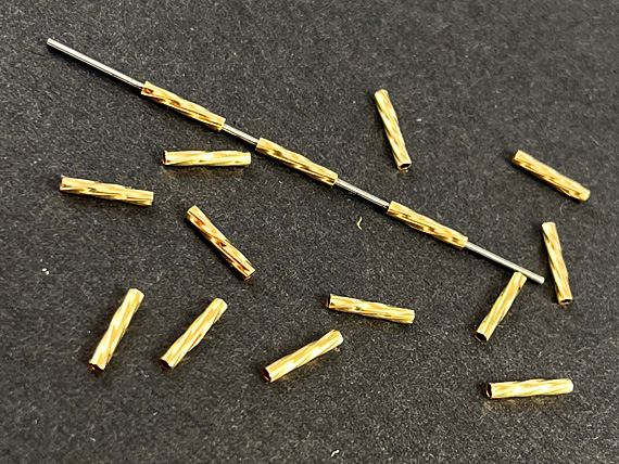 14K Gold Filled 1x8mm Twist Tube Beads, 1mm Hole
