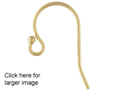 14K Gold-Filled Bead End Ear Wire, 1.5mm Bead, 20x11.5mm, 22 Gauge
