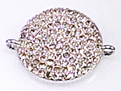 Micro Rhinestone Pave Set 21mm Pave Round Disc Sundial Connector Charms, Silver Plated