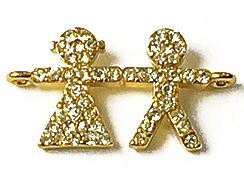 Micro Rhinestone Pave Set 20mm Pave Boy Girl Bling Connector Charms, Gold Plated