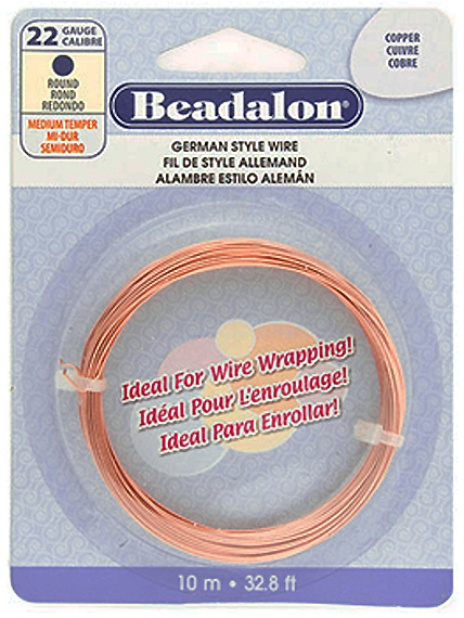 22 Gauge German Style Basemetal Round Wire Copper 10 meter - Beadalon