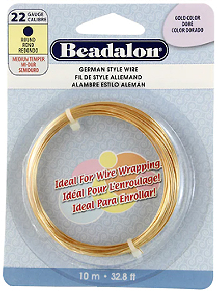 22 Gauge German Style Basemetal Round Wire Gold Color 10 meter - Beadalon
