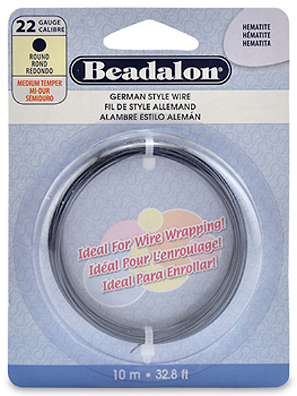 22 Gauge German Style Basemetal Round Wire Hematite Color 10 meter - Beadalon