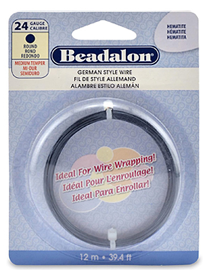 24 Gauge German Style Basemetal Round Wire Hematite Color 12 meter - Beadalon