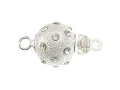 Sterling Silver Round Ball Box Clasp With Clear Crystals