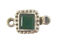 Sterling Silver Square -Strand Box Clasp With Emerald Green Zircon