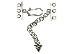 Sterling Silver 3-Strand Clasp Unit With J Hook & 2 Extender Chain With Triangle Charm