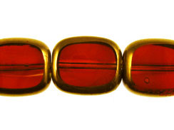 Flat Rectangular Glass Bead Strand - Red