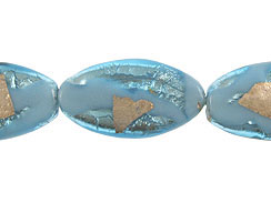Flat 33mm Marquise Foiled Glass Bead Strand - Light Blue