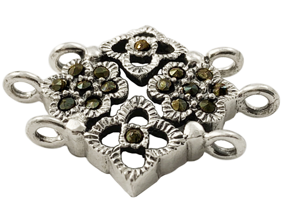 1x STERLING SILVER FLOWER MARCASITE STONE SEPARATOR SPACER BEAD 19mm #2291 