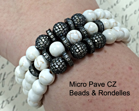 Bracelet made with Micro Pave Beads, Rondelles & Bone Beads