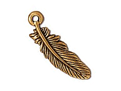 10 - TierraCast Pewter CHARM  Small Feather  Antique Gold Plated