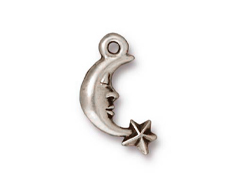 10 - TierraCast Pewter CHARM Crescent Star, Antique Silver Plated