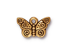 10 - TierraCast Pewter CHARM Spiral Butterfly, Antique Gold Plated
