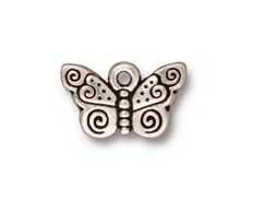 10 - TierraCast Pewter CHARM Spiral Butterfly, Antuque Silver Plated