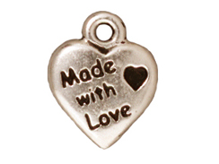 20 - TierraCast Pewter CHARM Made with Love Heart, Antique Silver Plated