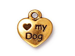 10 - TierraCast Pewter DROP Love My Dog Antique Gold Plated